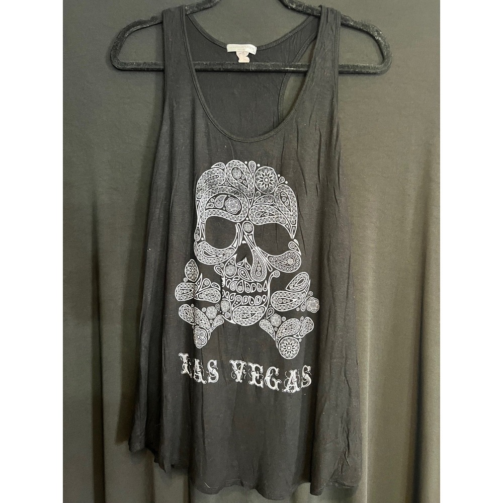 Banana Expression Gray Tank Top Sugar Skull Las Vegas‎ Women's Size Medium